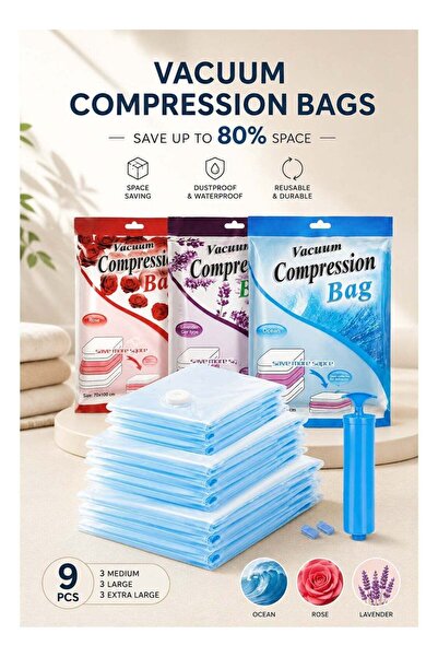 Generic 9 Pack Scented Vacuum Storage Bags Set with Hand Pump, Mixed Sizes Sp...