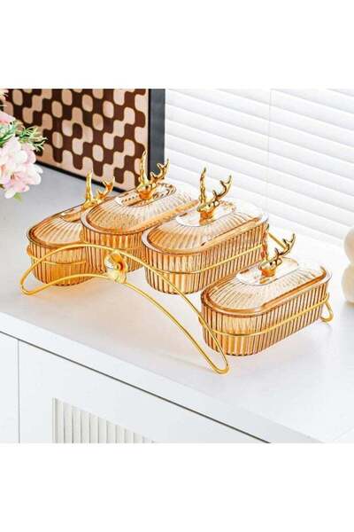 Generic 4-compartment arched nut candy tray with lid, snack platter for famil...