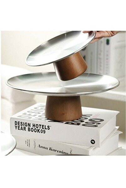 Generic 1pc Stainless Steel Tall Fruit Tray with Wooden Base - Decorative Pla...