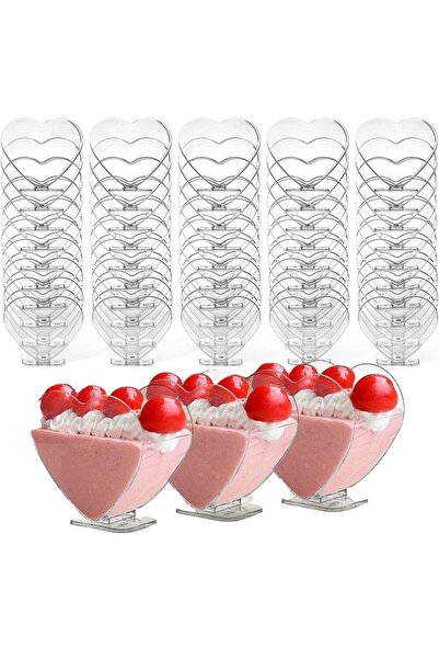 Generic 60Pcs 120ml Heart Shape Plastic Dessert Cups - Clear Parfait Appetize...