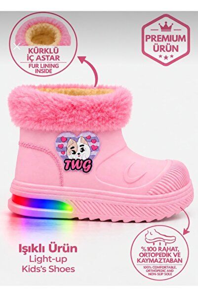 JOJO KIDS kız çocuk full ışıklı taban full kürklü yağmur botu , yağmur çizmes...