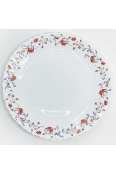Generic Fluted 27cm Opalware Dinner Plate with Red Floral Design, White