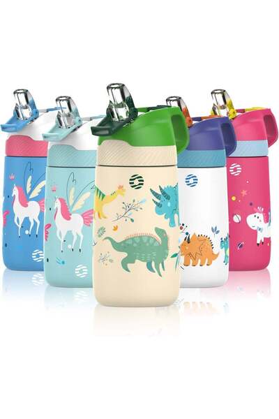 Generic Kids Stainless Steel Water Bottles with Straw, 12 oz Leak Proof Insul...