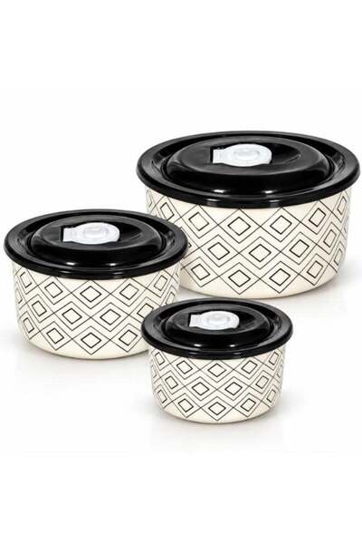 Generic 3Pc Ceramic Serving Bowl Set with Diamond Design, Microwave Safe Heat...