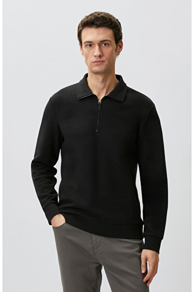 Network Siyah Polo Yaka Fermuarlı Sweatshirt