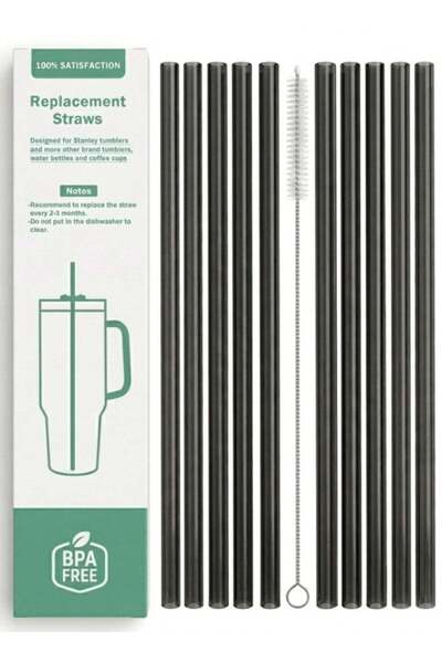 Generic 10 Pack Reusable Straws for Stanley Cup 40oz – 12" Extra Long Replace...