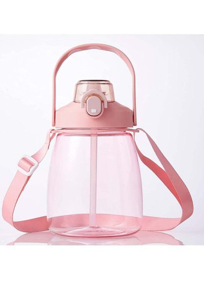 Generic 1500 ML Cute Water Bottle with Straw handle and Stickers Pink Bottle ...