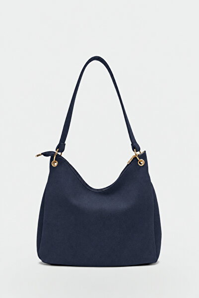 Shule Bags Calico Charmlı Suede Shoulder Bag Navy Blue