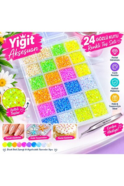 yiğit aksesuar 8 Renk 8.000 Adet Fosforlu Parlak Yapıştırma Taş Ss10(2.5 MM) ...