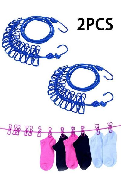 Generic 2PCS Retractable Portable Clothesline with 12 Clothespins for Indoor ...