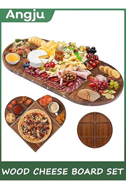 Generic Large Acacia Wood Cheese Board Set - 3 Part Unique Long & Round - Mag...