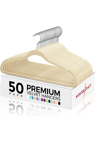 Generic HOUSE DAY Ivory Velvet Hangers (50-Pack) – 45cm Non-Slip Space Saving...