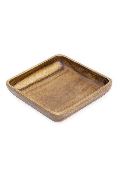 Generic Natural Acacia Wood Square Bowl Wooden Tableware Handmade Wood Carved...