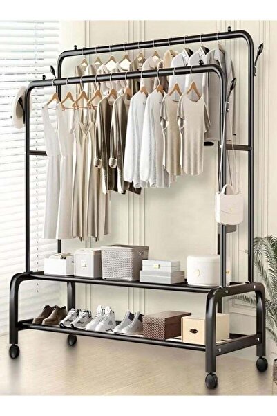 Generic Heavy Duty Rolling Garment Rack Double Rail Clothes Organizer with St...