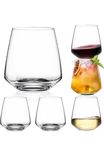 Generic Stemless Wine Glasses Set of 6-345ml【Hand-Blown】 Durable Red White Wi...
