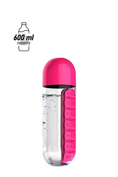 Generic Plastic Water Bottle With Daily Pill Box Organizer Pink/Clear