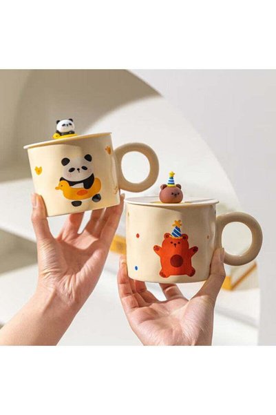 Generic Modern Housewife Ceramic Mug With Lid, Breakfast Cup, Couple Coffee C...