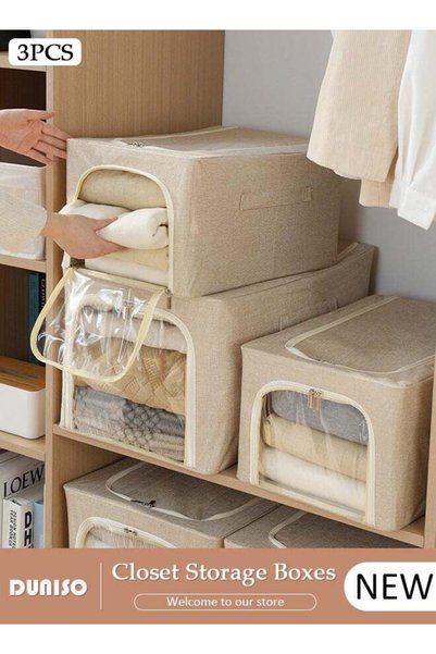 Generic 3 Pcs Clothes Storage Bag, Foldable Clothing Storage Bins, Steel Fram...