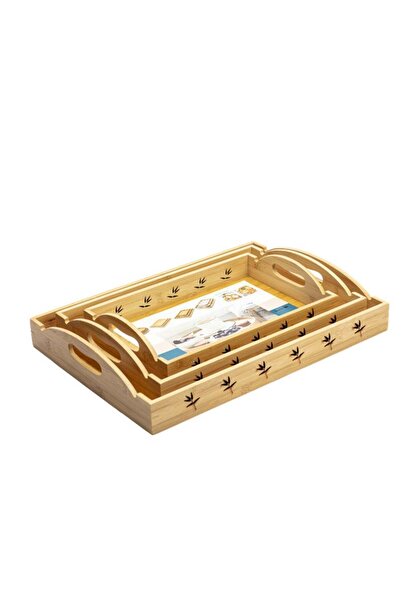 Generic Stackable Bamboo Serving Tray With Handles, Set of 3 Sizes Decorative...