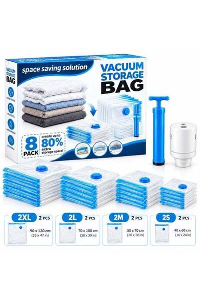 Generic Vacuum Storage Bags 8 Pack - Reusable Compression Space Saver Bags wi...