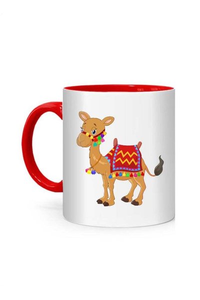 Generic Arabic Camel Cartoon Printed Mug White/Red