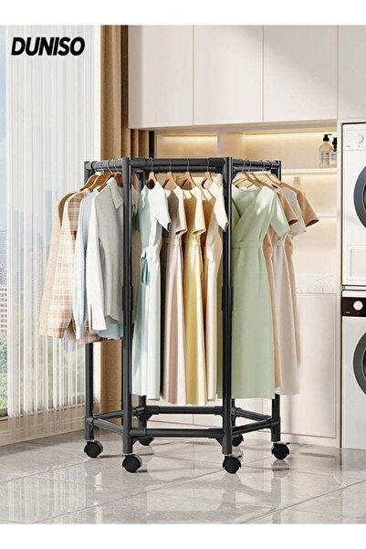 Generic Metal Clothes Hanger Organizer, Clothes Rack with Wheels, Hexagonal R...