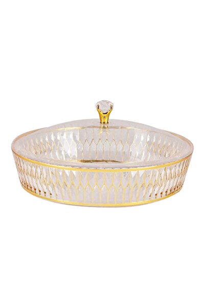Generic 30cm Clear Acrylic Round Tray With Stylish Lid And Gold Accents Elega...