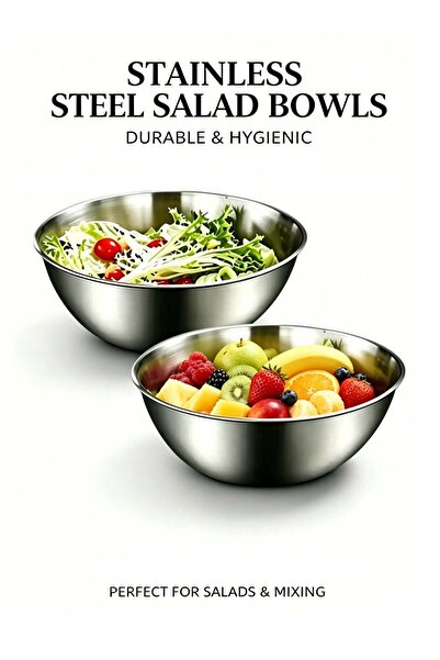 Generic Stainless Steel Mixing Bowls, 2Pcs Large Metal Salad Bowls, Durable &...
