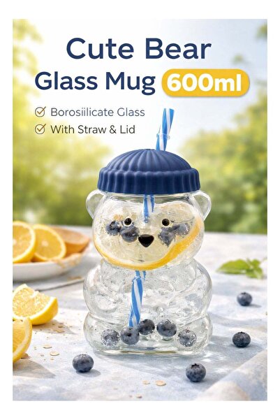 Generic Dubai Aswaaq Cute Bear Glass Cup 600ML | Handmade Borosilicate Tumble...
