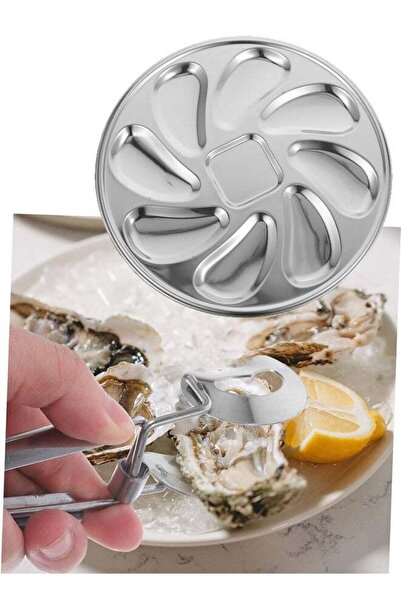 Generic Stainless Steel Oyster Plate Compartment Seafood Serving Platter Clamp