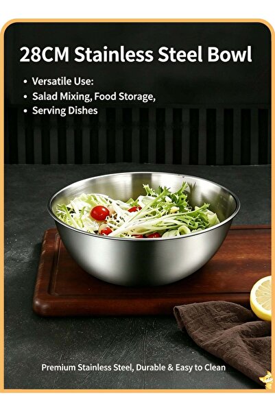 Generic 28CM Heavy-Duty Stainless Steel Mixing Bowl - Food Grade, Rust-Resist...