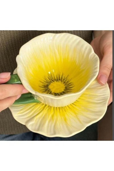 Generic Ceramic Flower Coffee Mug with Saucer,Creative Coffee Cup,Ceramic Tea...