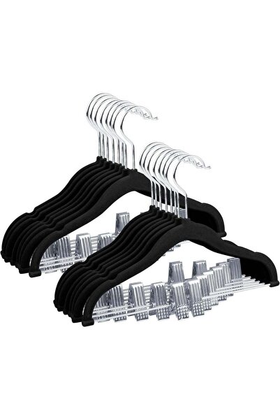 Generic ManGotree 16 Pack Black 30 cm Baby Velvet Hangers with Movable Clips,...