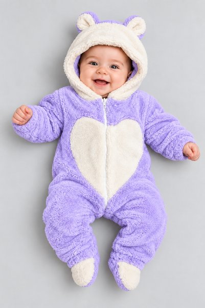 caddekids Kalpli Welsoft Peluş Bebek Tulum Kapüşonlu Kulaklı Fermuarlı Patikl...