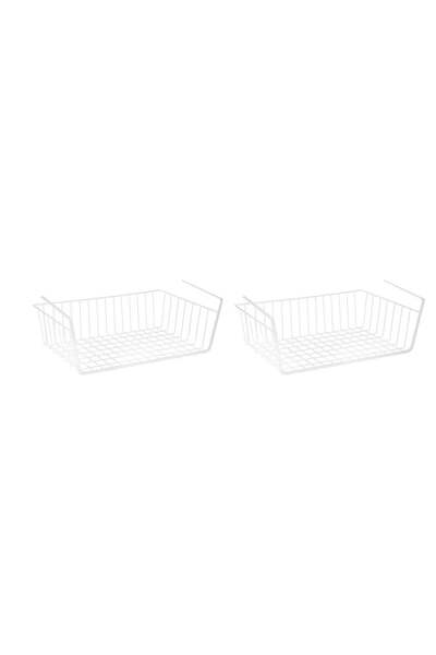 Generic Metal Under Shelf Storage Basket (Large, White) - 2 Pieces