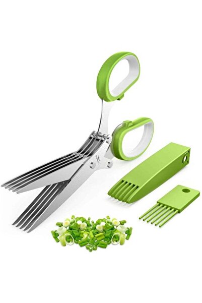 Generic 5-Blade Herb Scissors, Green – Stainless Steel Kitchen Shears, Multip...