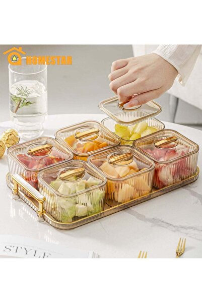 Generic Snack Serving Tray with Lid, 6 Pieces Clear Serving Container Set wit...