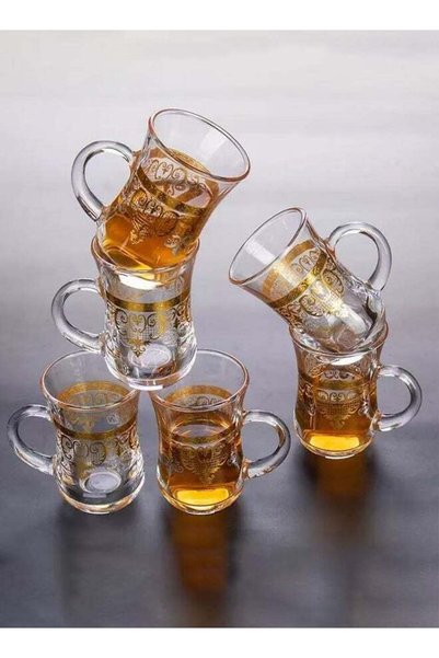 Generic 6 transparent golden flower glass water cups ,coffee cups(200ML each)...