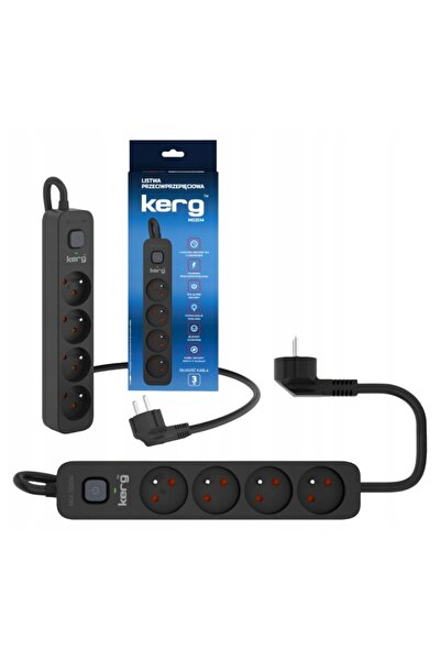 KERG Prelungitor anti-supratensiune cu 4 prize, 3m, 16A, negru