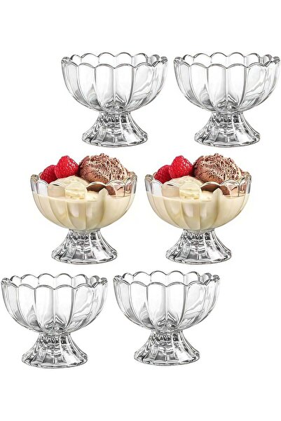 Generic 6Pcs Set 150ML/5oz Small Cute Footed Tulip Clear Glass Dessert Bowls/...