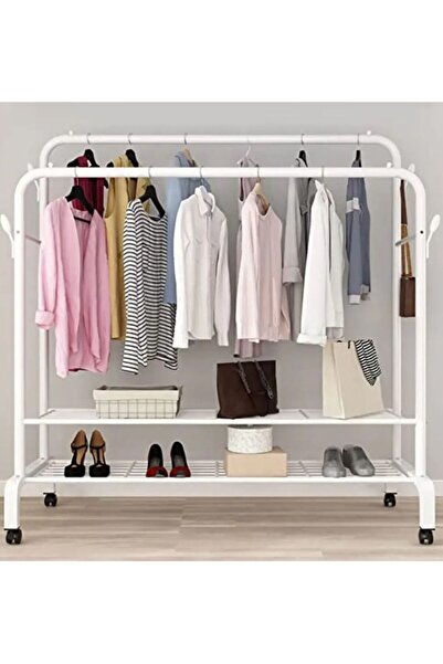 Generic Clothes Storage Drying Rack Foldable Double Pole, With Hooks and Shoe...