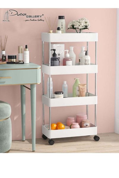 Generic 4 Layer Kitchen Storage Trolley Rack with Caster Wheels Plastic Kitchen