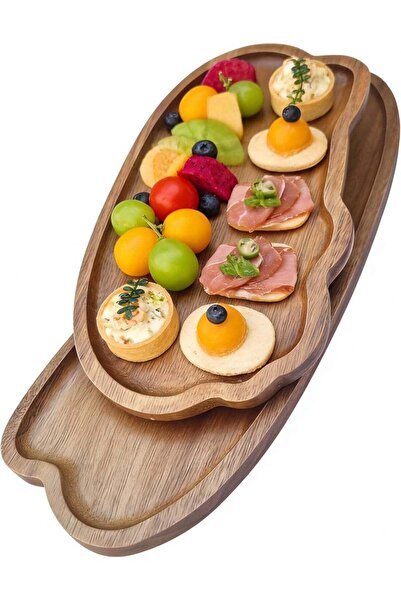Generic Set of 2 Acacia Wood Trays, Oval Serving Trays, Decorative Dishes for...