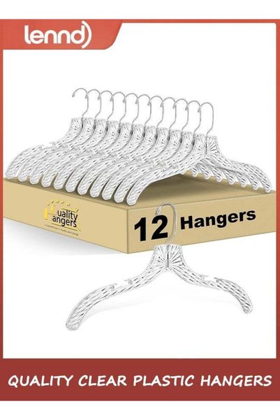 Generic Quality Clear Plastic Hangers 12 Pack - Durable Crystal Cut Heavy Dut...