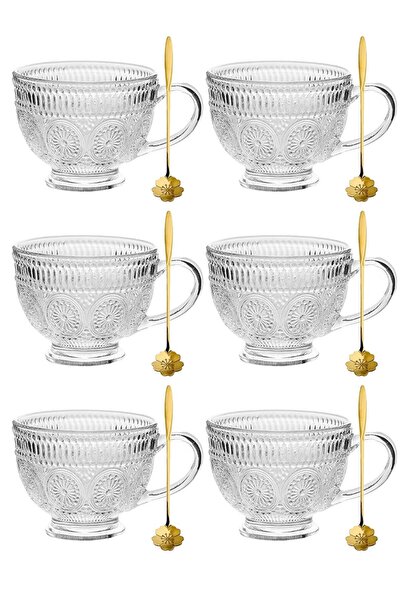 Generic 6-Piece Transparent High Borosilicate Glass Coffee Mugs – Intricate E...