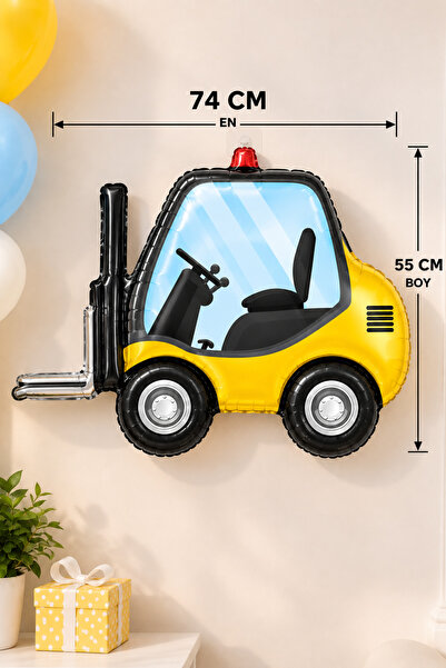 Baloncu Nene Forklift Foil Balloon 74X55 cm Yellow Construction Vehicle Const...