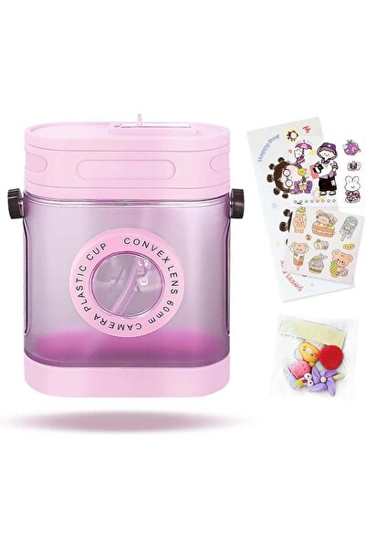 Generic Kawaii Retro Camera Water Bottle, 450ml with Straw, BPA-Free Plastic,...