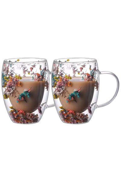 Generic Double Walled Coffee Cups 350ml - Set of 2, Borosilicate Glass Mugs w...