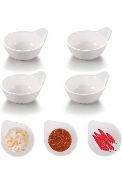 Generic 4 Pcs Dipping Sauce Bowls with Handle, Round White Seasoning Plates, ...