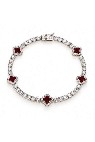 Vi store Premium Silver Bordo Yonca Bileklik